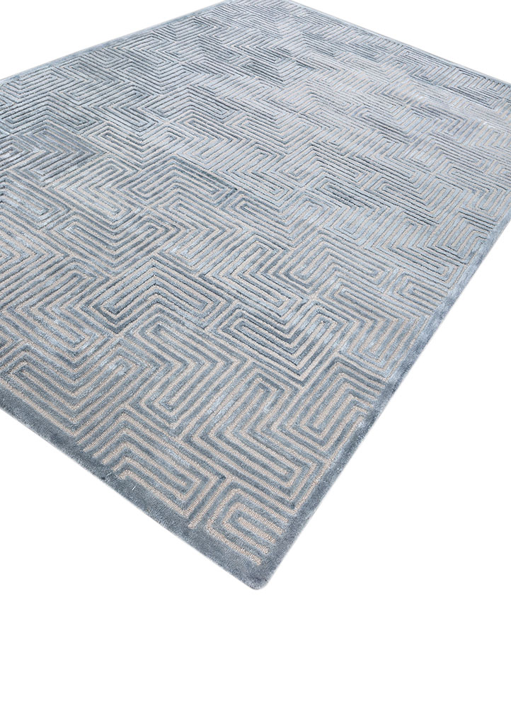 cera blue wool and viscose hand tufted Rug - FloorShot