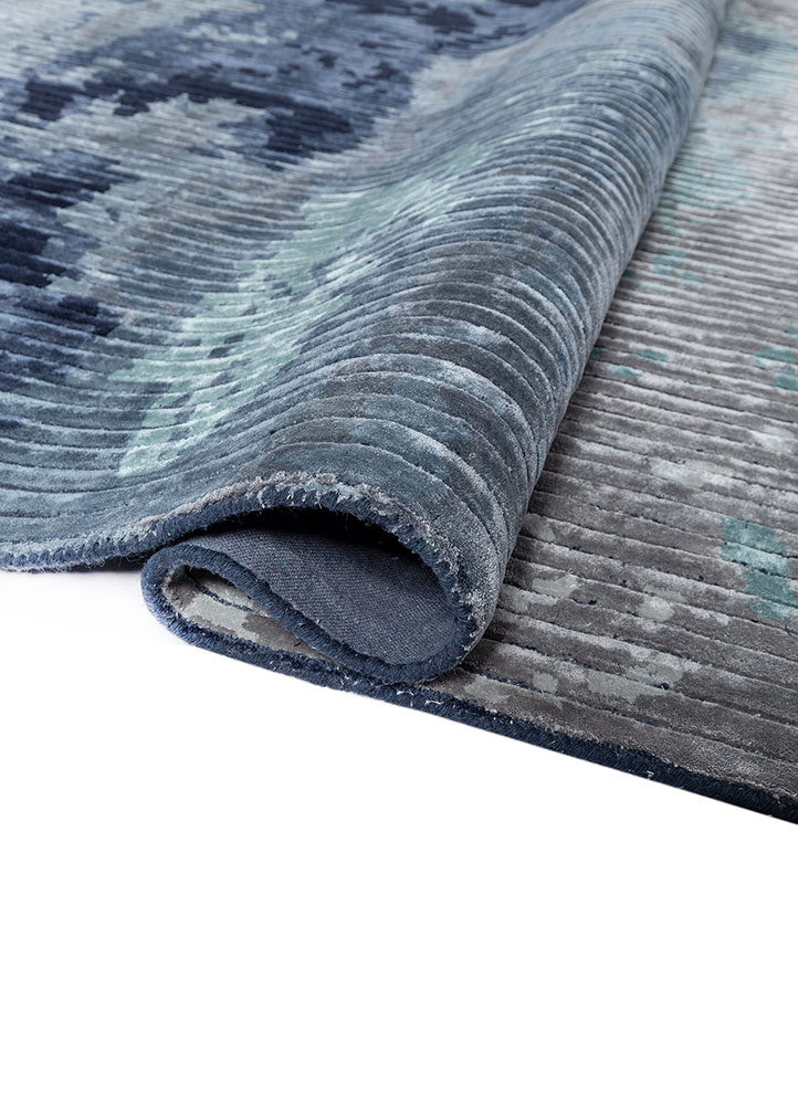 white noise blue wool and viscose hand tufted Rug - FloorShot