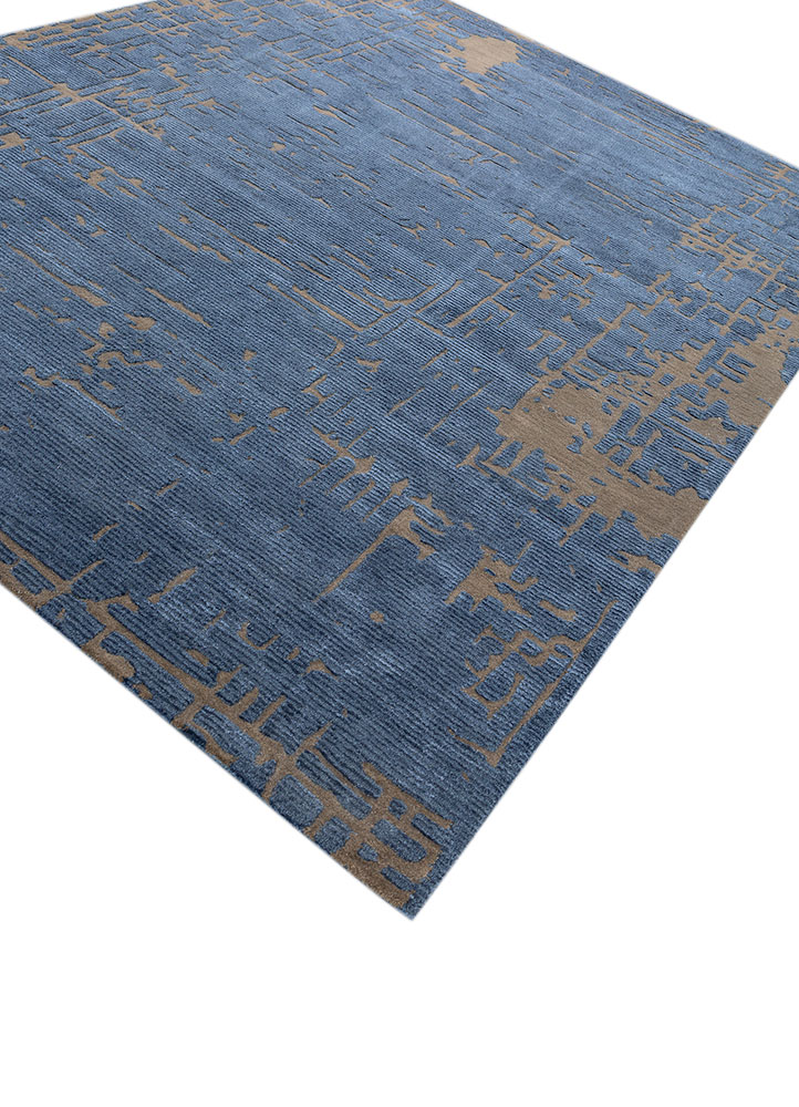 white noise blue wool and viscose hand tufted Rug - FloorShot