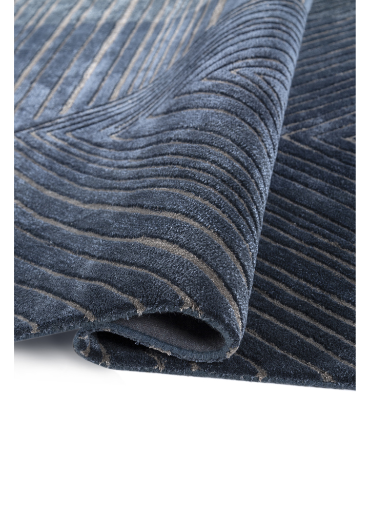 white noise blue wool and viscose hand tufted Rug - FloorShot