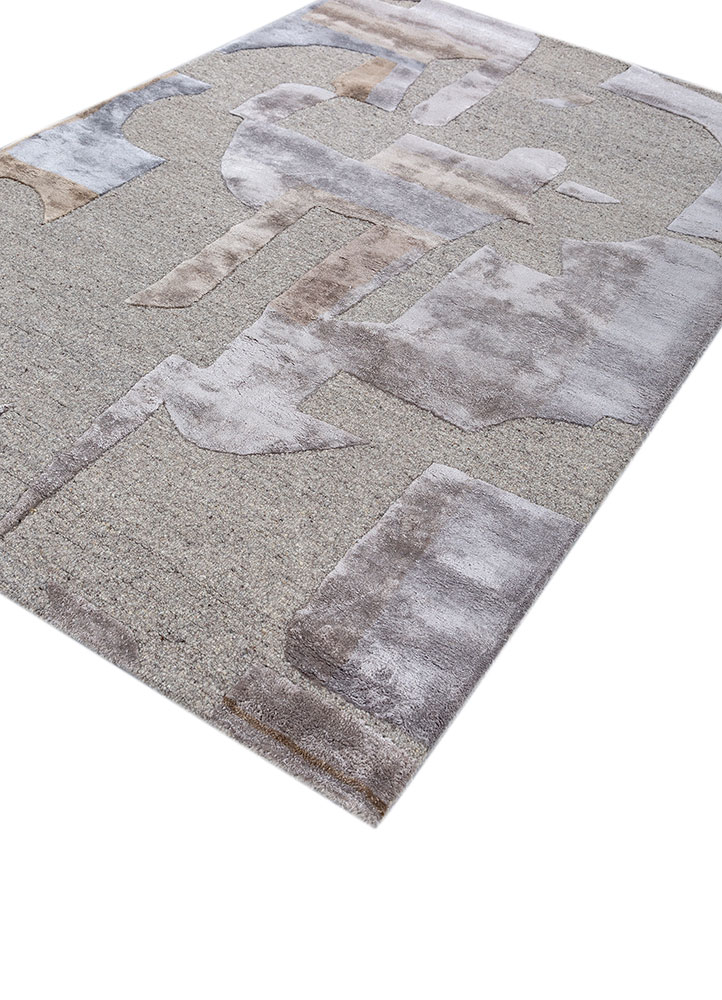 white noise beige and brown wool and viscose hand tufted Rug - FloorShot