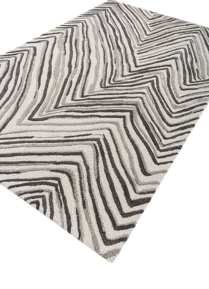 linear ivory wool and viscose hand tufted Rug - FloorShot