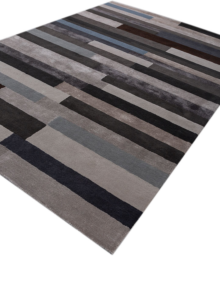 linear grey and black wool and viscose hand tufted Rug - FloorShot