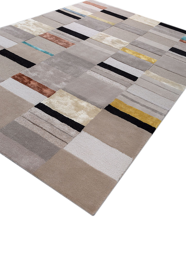 linear ivory wool and viscose hand tufted Rug - FloorShot