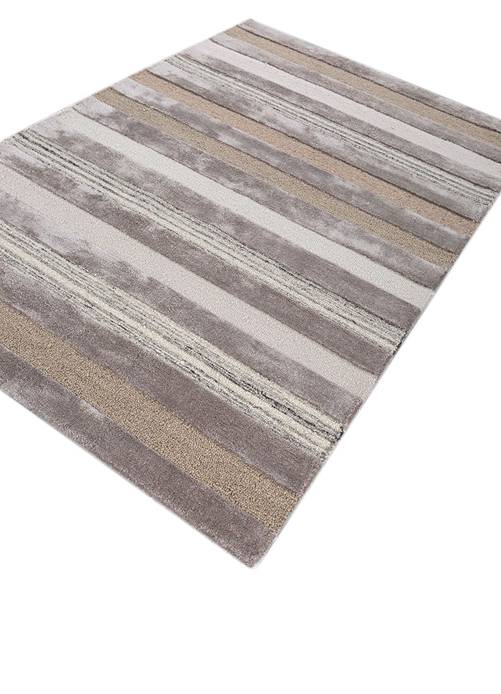 linear grey and black wool and viscose hand tufted Rug - FloorShot