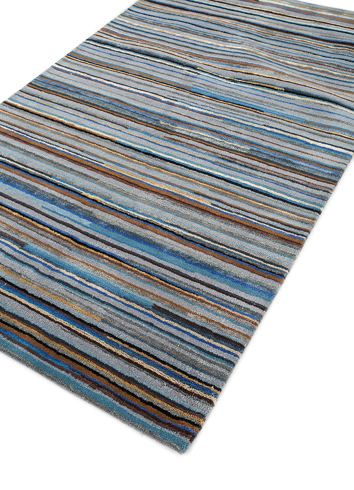 linear blue wool and viscose hand tufted Rug - FloorShot