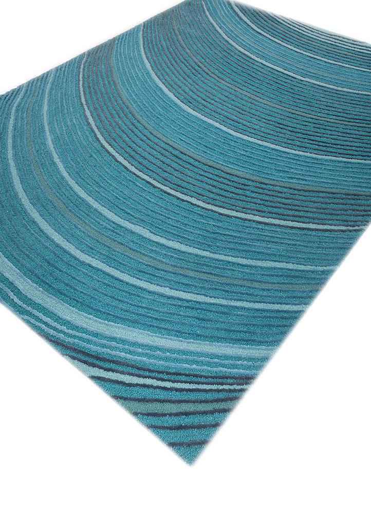 linear blue wool and viscose hand tufted Rug - FloorShot