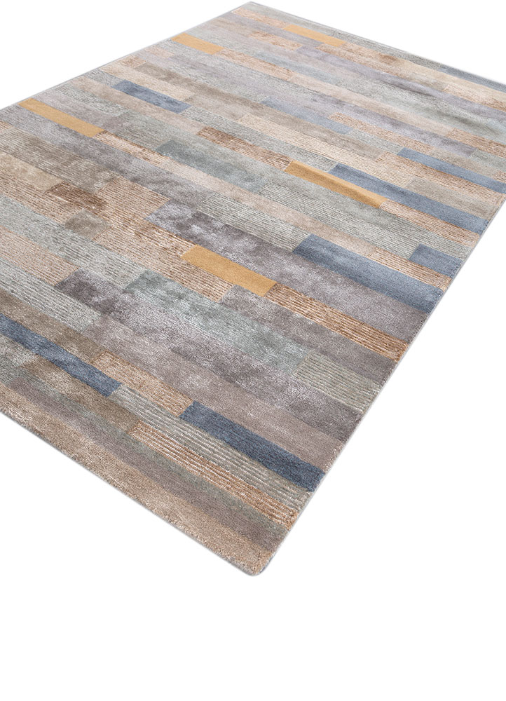 linear grey and black wool and viscose hand tufted Rug - FloorShot
