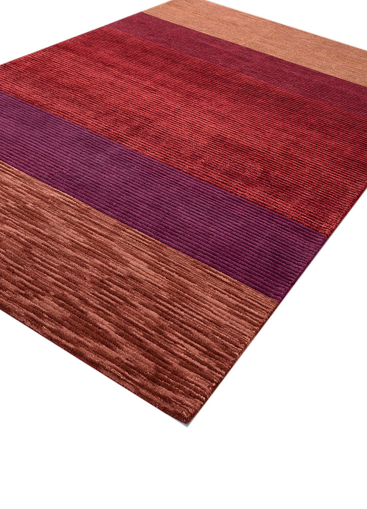 linear red and orange wool and viscose hand tufted Rug - FloorShot