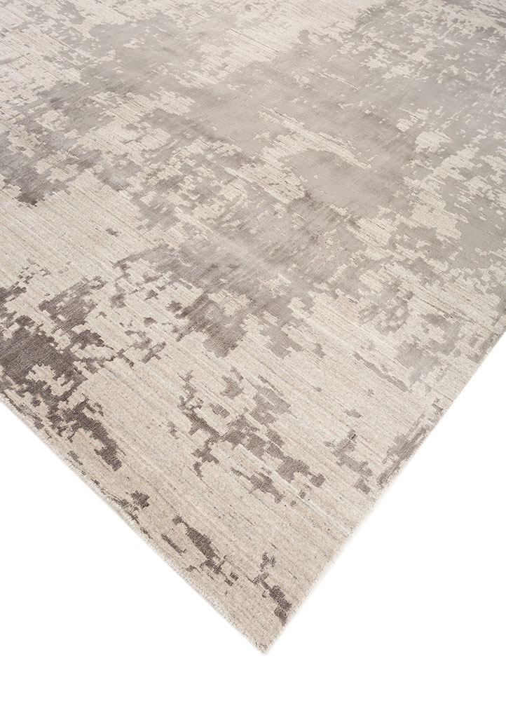 bespoke sile grey and black wool and viscose hand loom Rug - FloorShot
