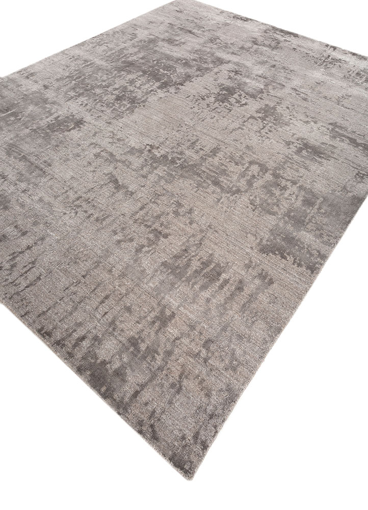bespoke sile beige and brown wool and viscose hand loom Rug - FloorShot