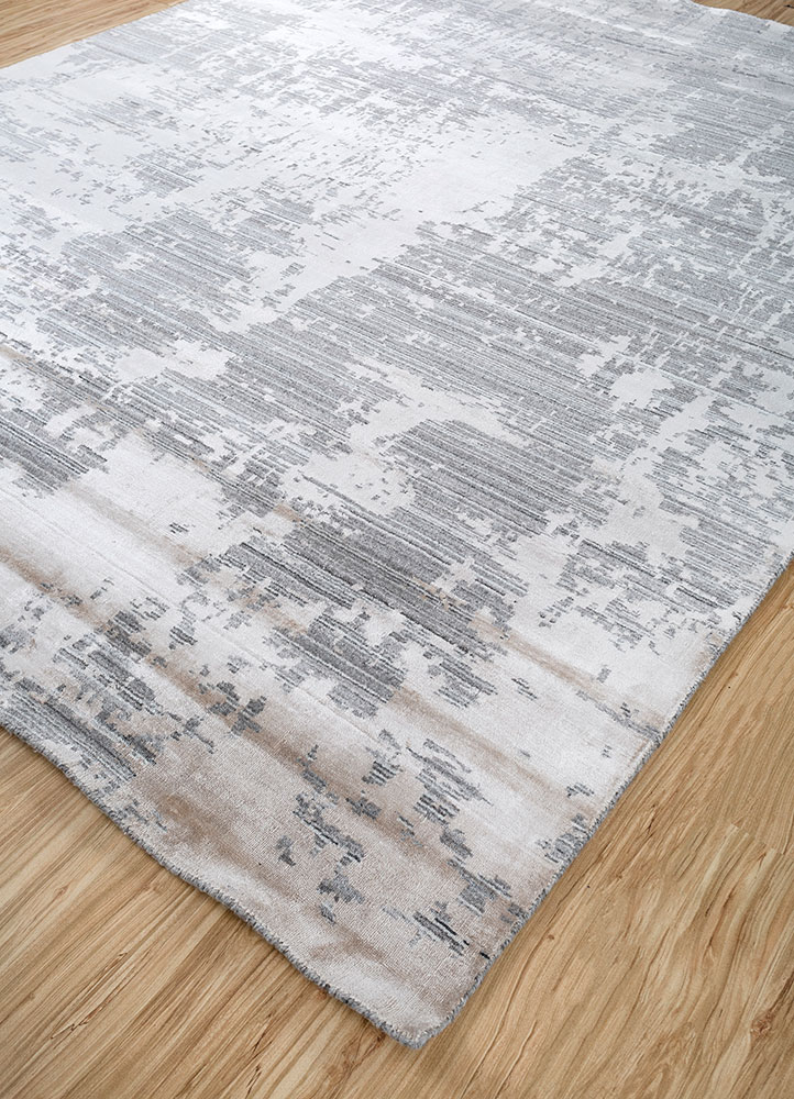 bespoke sile grey and black wool and viscose hand loom Rug - FloorShot