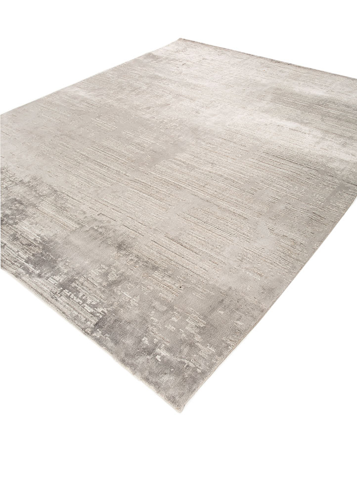 bespoke sile grey and black wool and viscose hand loom Rug - FloorShot