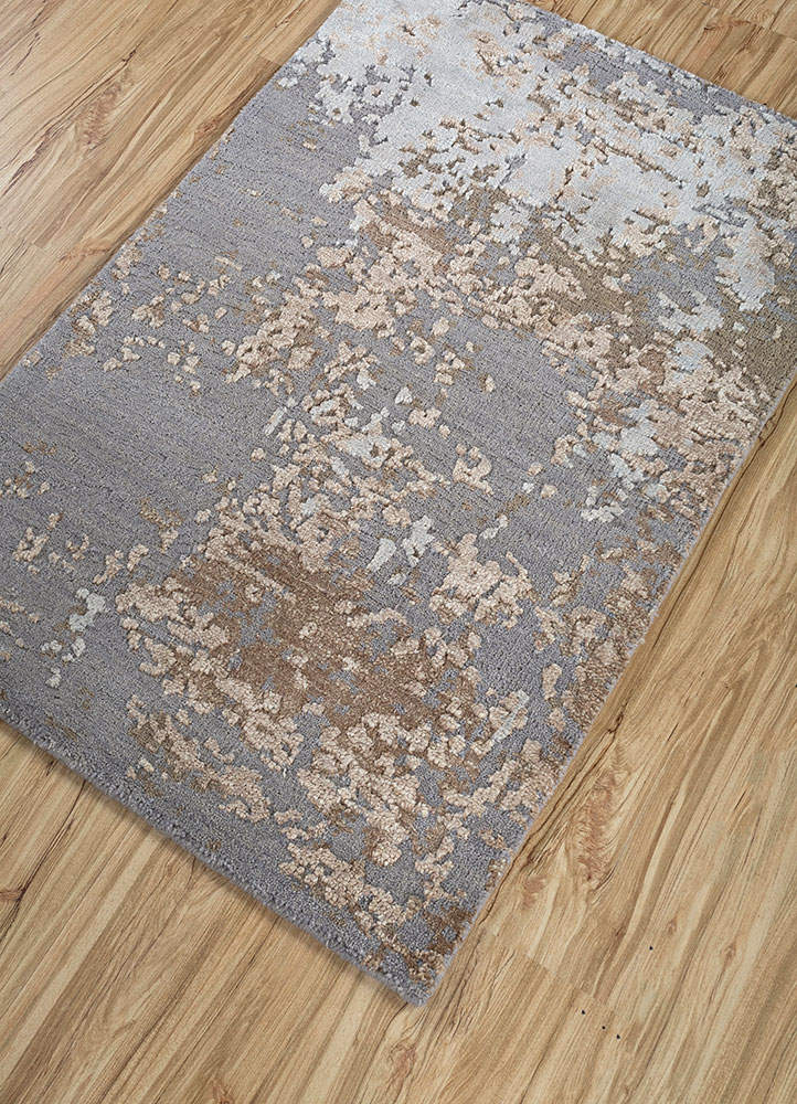 entropy grey and black wool and silk hand knotted Rug - FloorShot