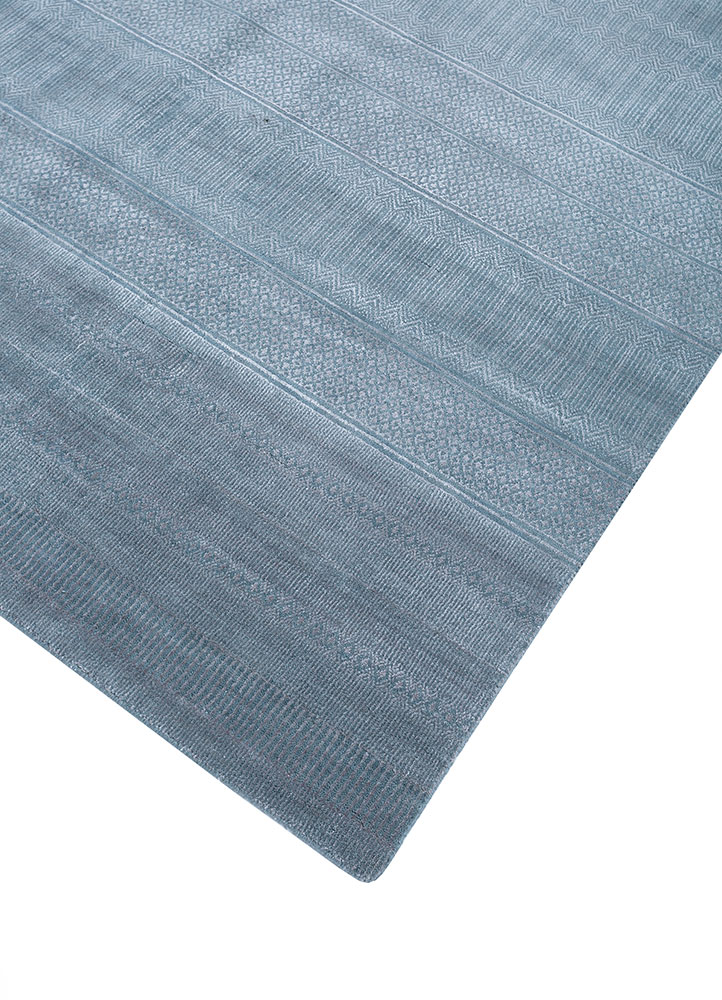 basis blue wool and bamboo silk hand loom Rug - FloorShot