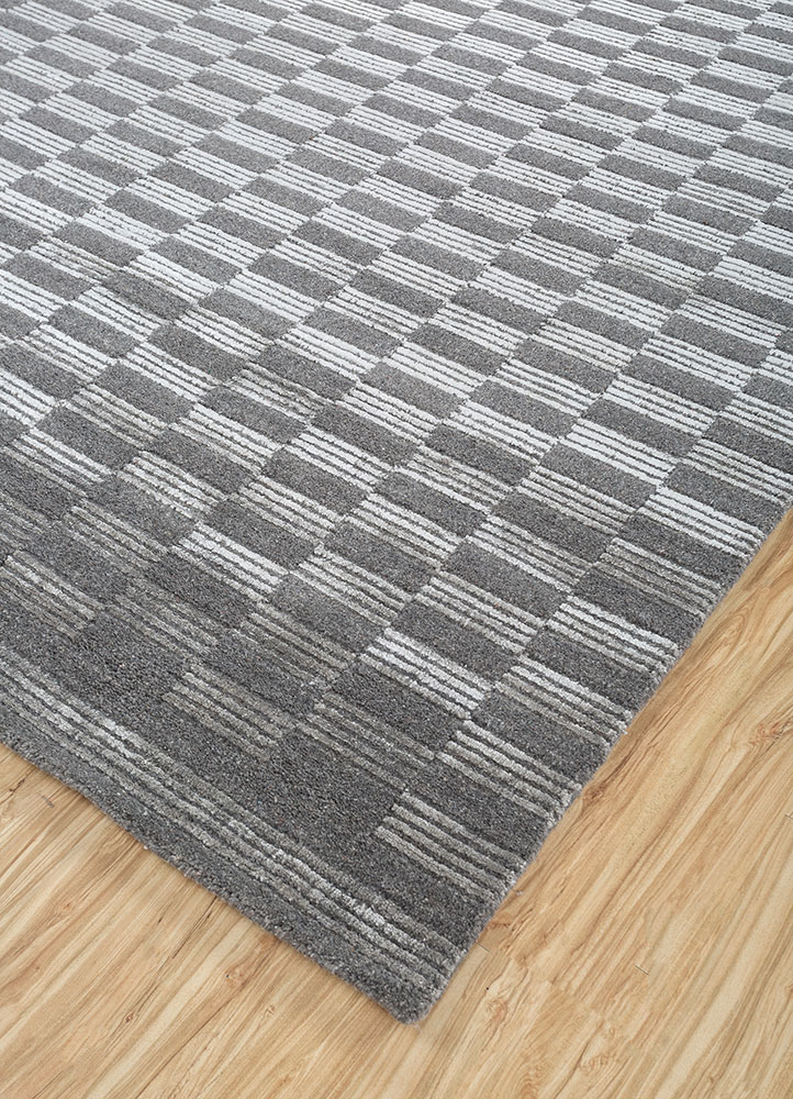 basis grey and black wool and viscose hand loom Rug - FloorShot
