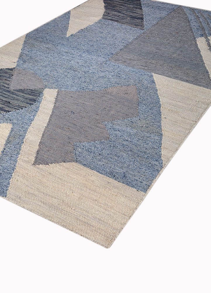 checkers blue wool and viscose flat weaves Rug - FloorShot