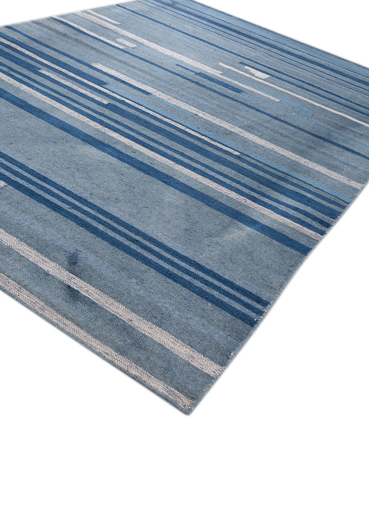 indusbar blue wool and viscose flat weaves Rug - FloorShot