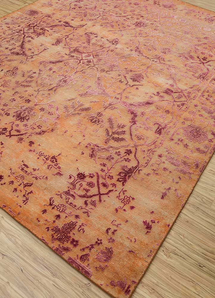 far east red and orange wool and silk hand knotted Rug - FloorShot
