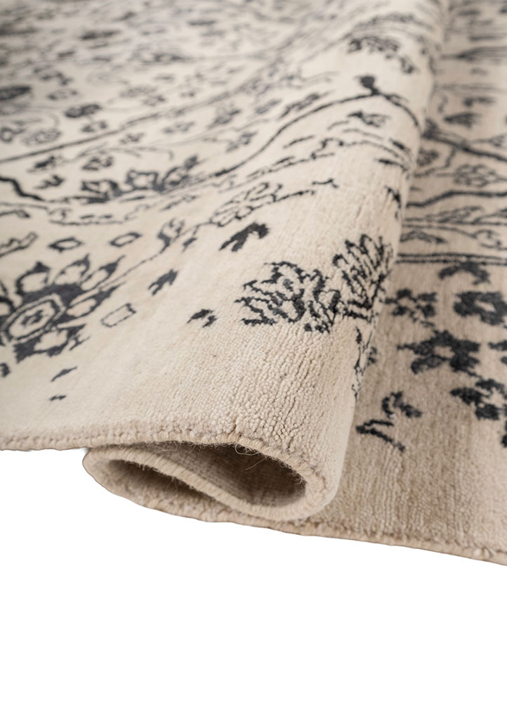 far east ivory wool and silk hand knotted Rug - FloorShot