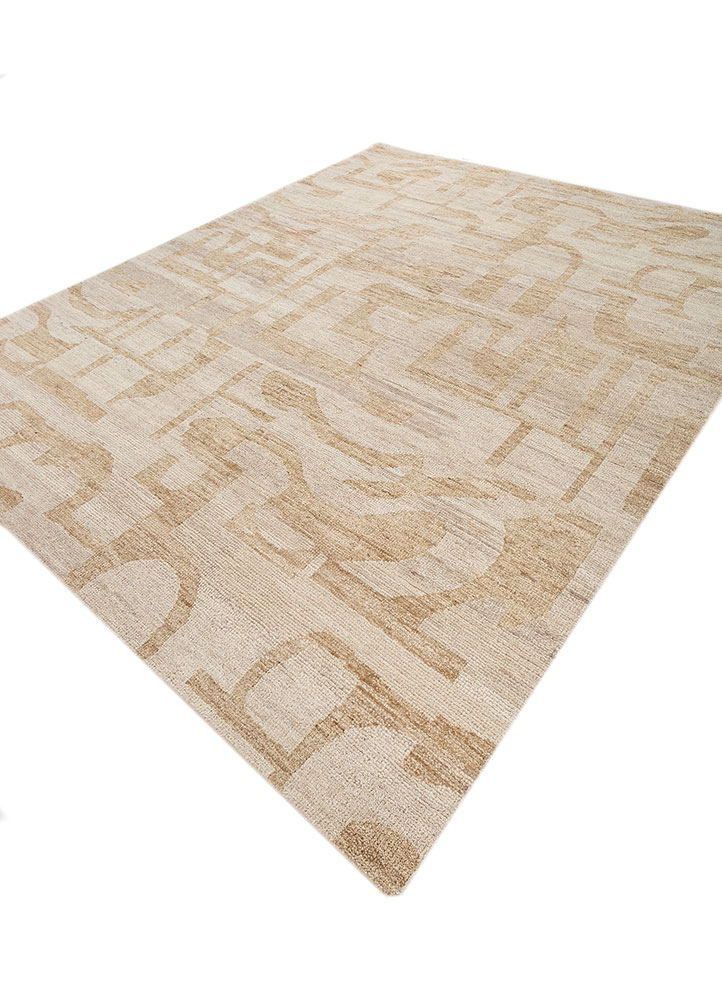 manifest beige and brown afghan wool hand knotted Rug - FloorShot