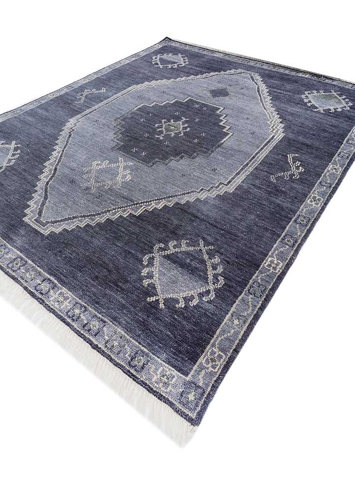 thyme blue wool hand knotted Rug - FloorShot