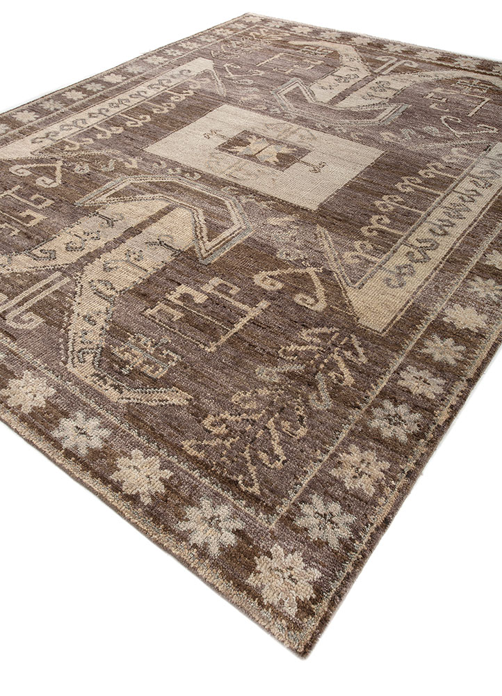 thyme beige and brown wool hand knotted Rug - FloorShot