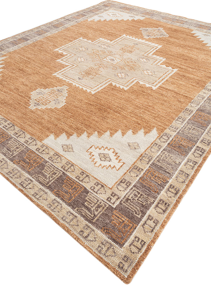 thyme red and orange wool hand knotted Rug - FloorShot