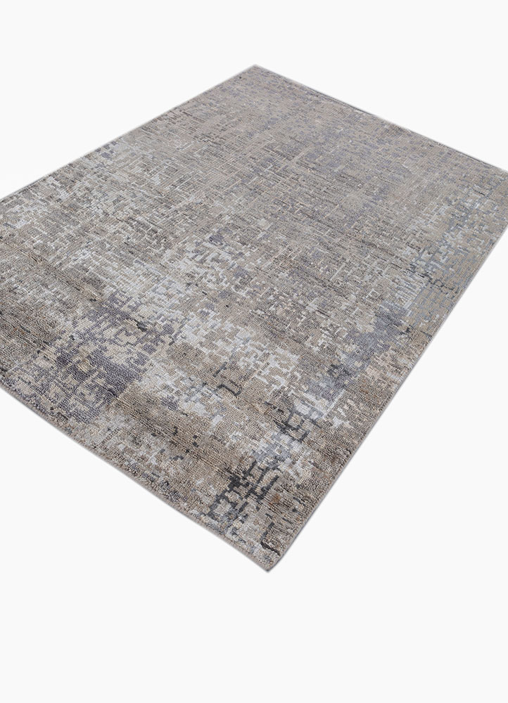 uvenuti grey and black wool and bamboo silk hand knotted Rug - FloorShot
