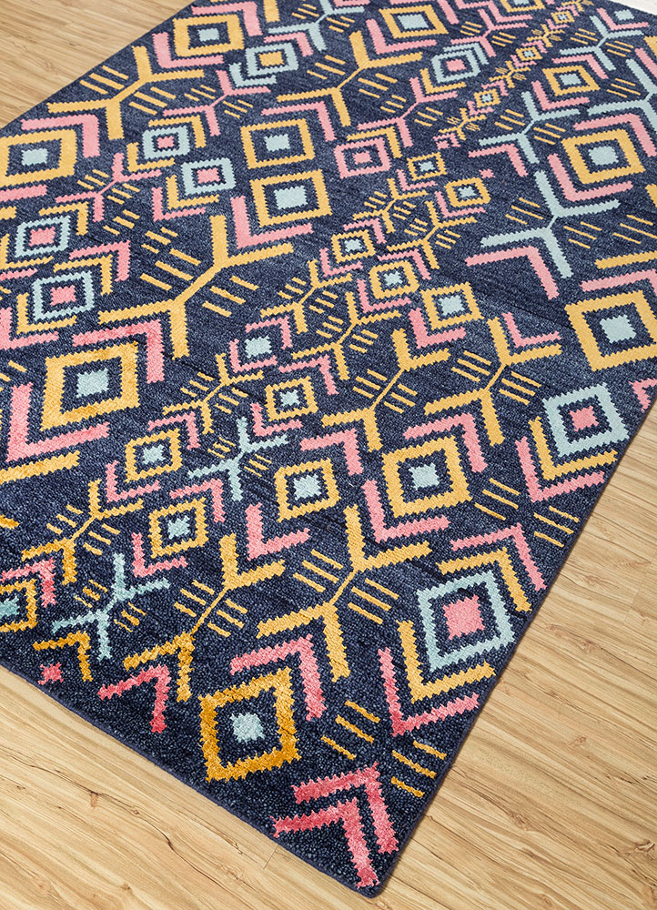 clan blue wool and bamboo silk hand knotted Rug - FloorShot