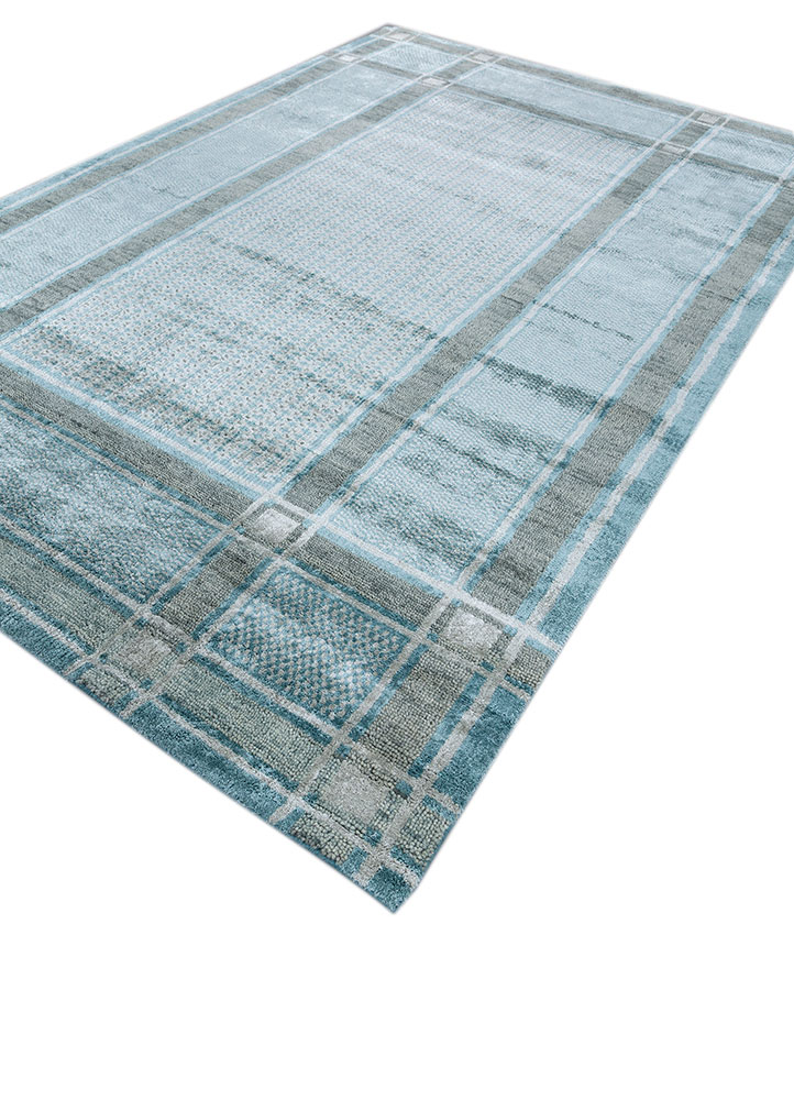 blythe blue wool and bamboo silk hand knotted Rug - FloorShot