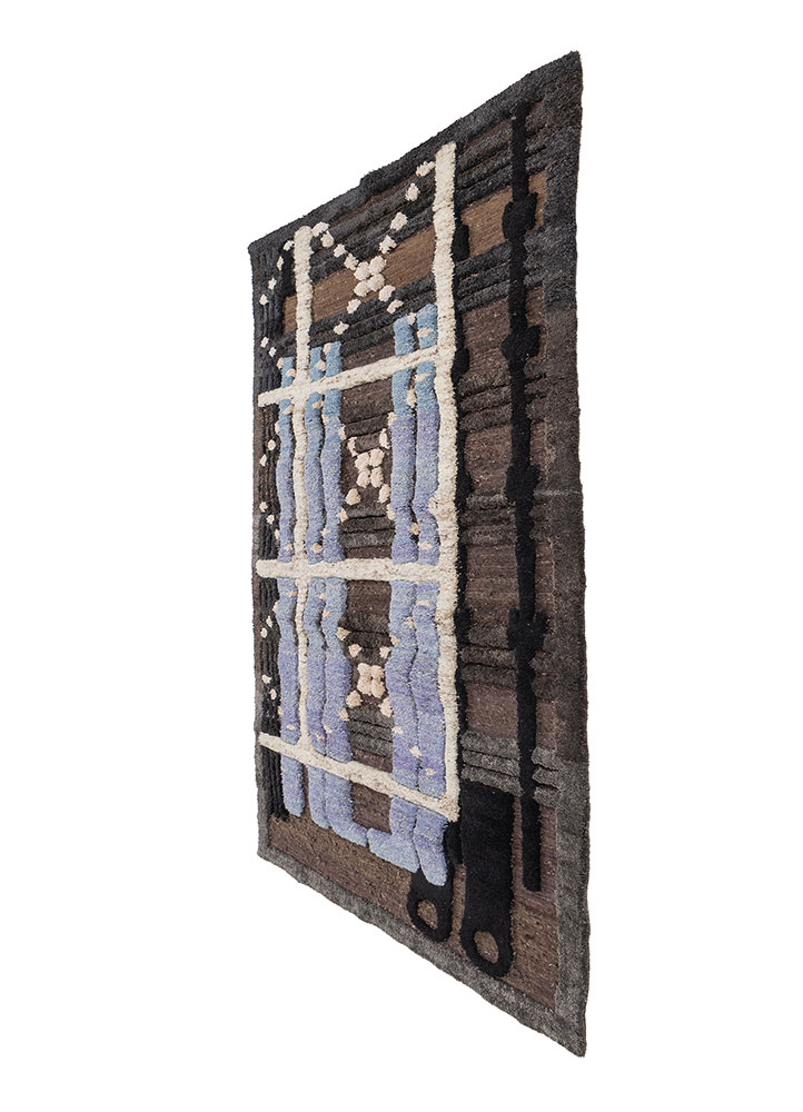 exposed spine beige and brown wool and bamboo silk hand knotted WALL ART & TAPESTRY - FloorShot