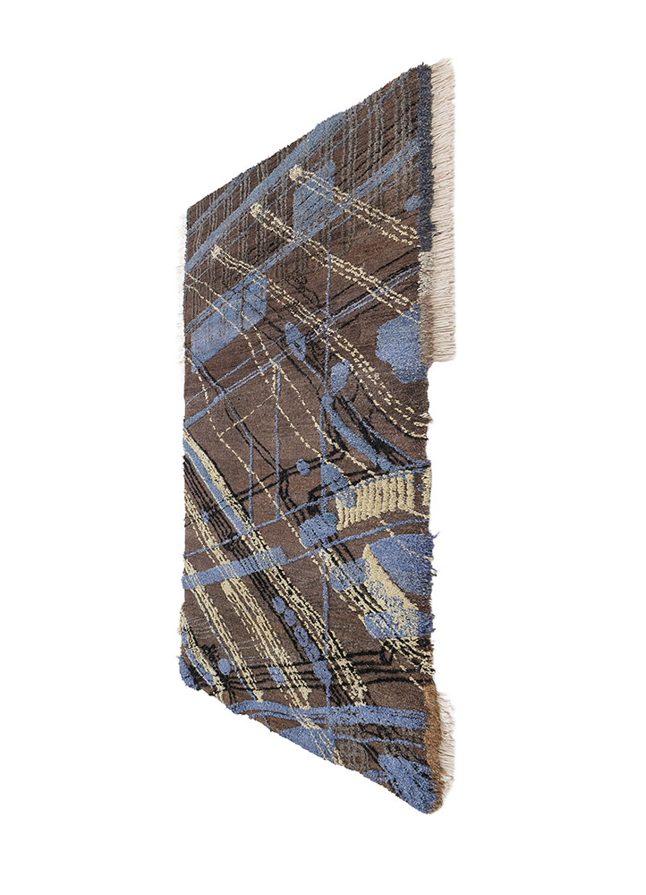 exposed spine beige and brown wool and bamboo silk hand knotted WALL ART & TAPESTRY - FloorShot