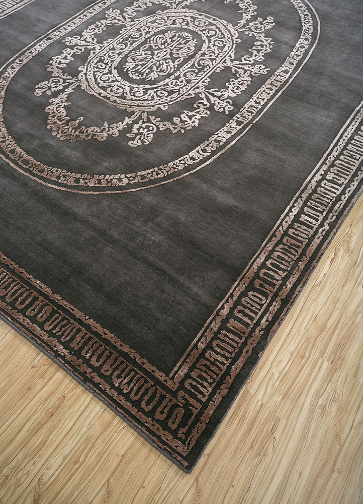 azalea grey and black wool and bamboo silk hand knotted Rug - FloorShot
