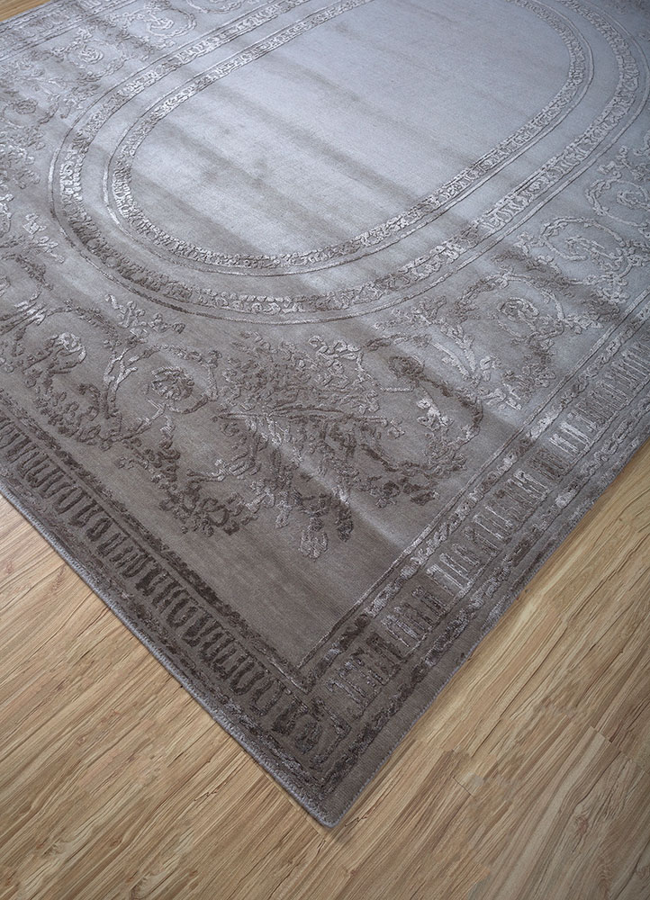 azalea grey and black wool and bamboo silk hand knotted Rug - FloorShot