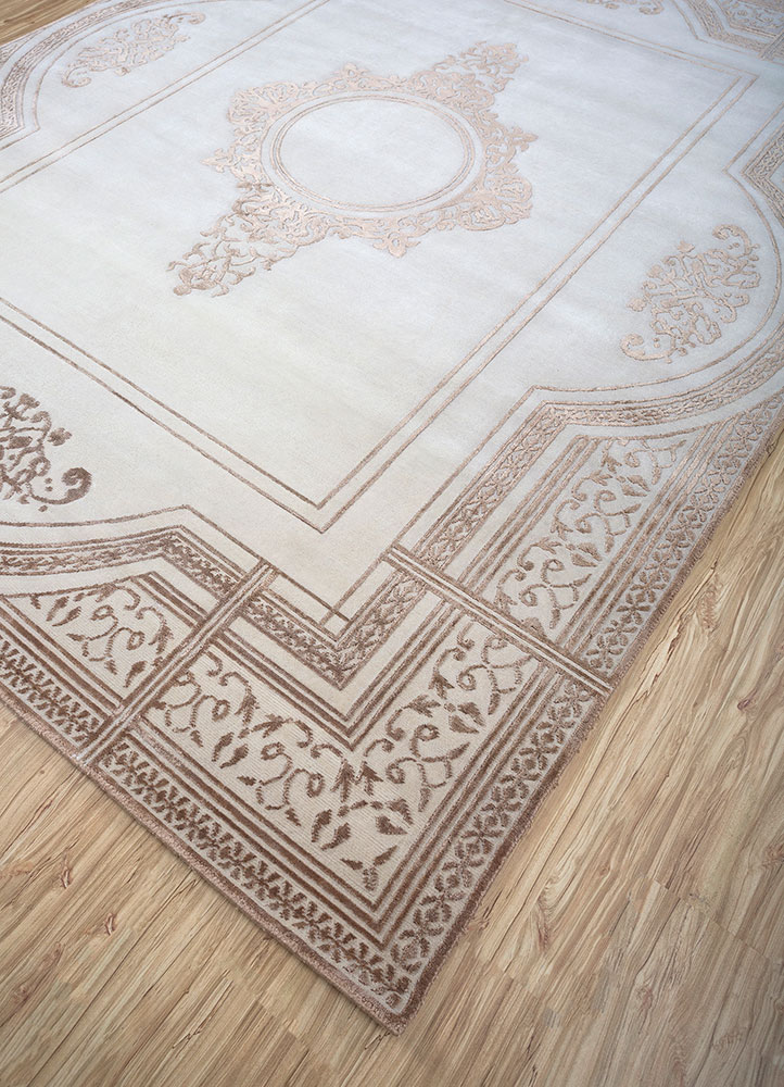 azalea ivory wool and bamboo silk hand knotted Rug - FloorShot