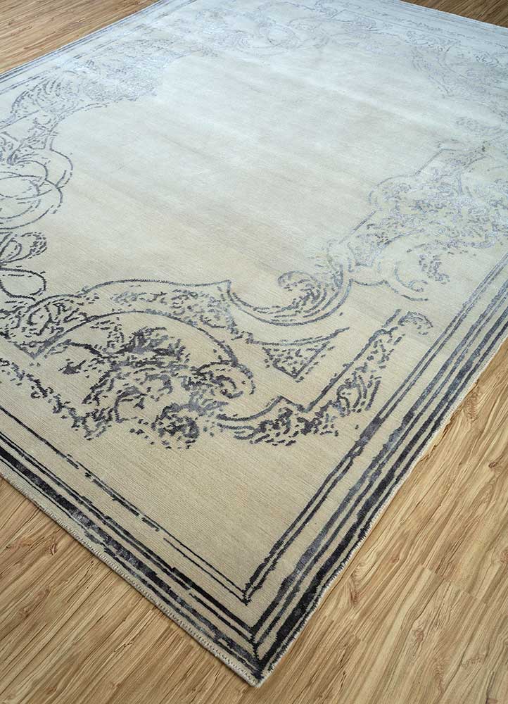 azalea ivory wool and bamboo silk hand knotted Rug - FloorShot
