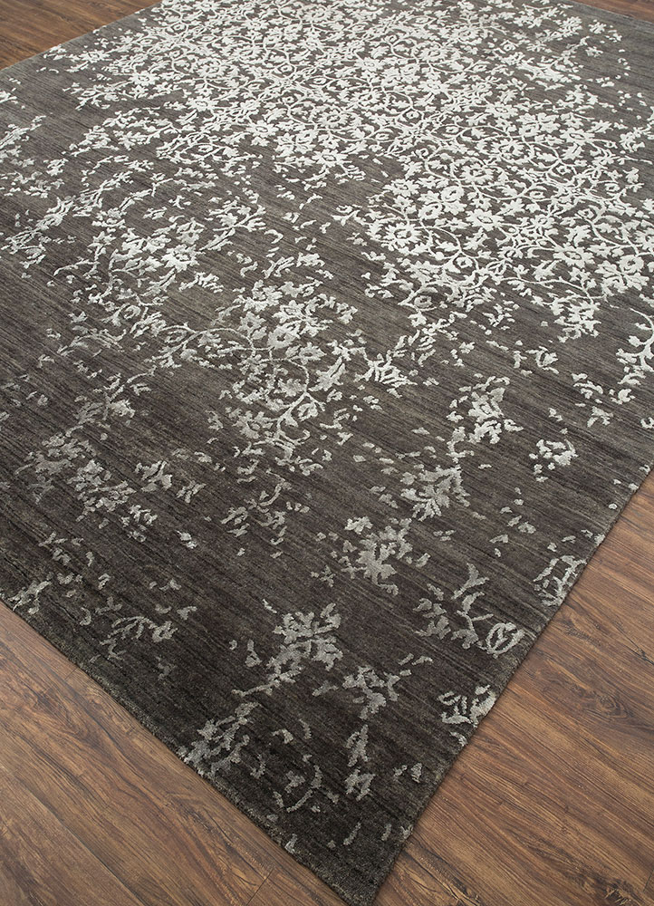 far east grey and black wool and viscose hand knotted Rug - FloorShot