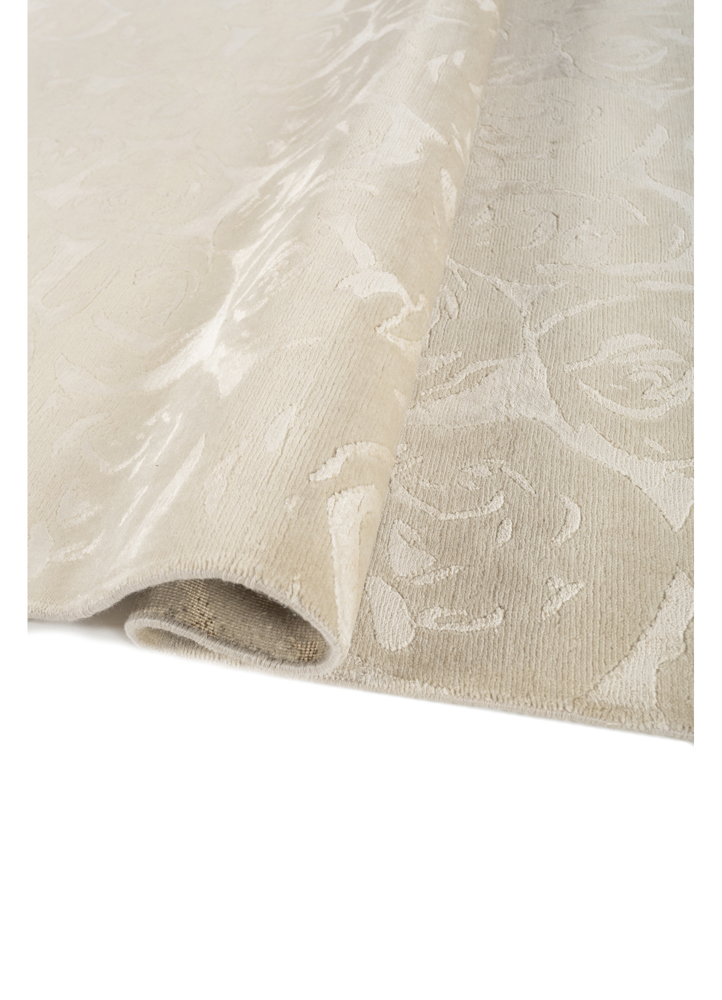 pansy ivory wool and bamboo silk hand knotted Rug - FloorShot