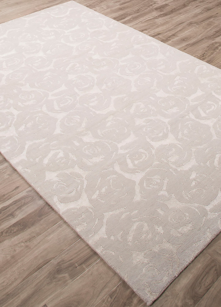 pansy grey and black wool and bamboo silk hand knotted Rug - FloorShot