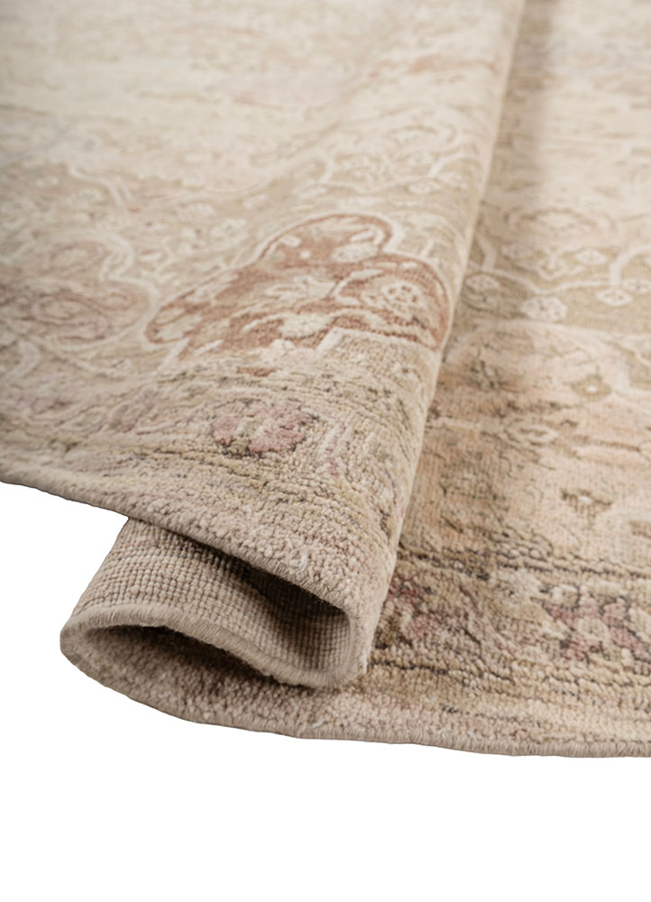 viscaya beige and brown afghan wool and silk hand knotted Rug - FloorShot