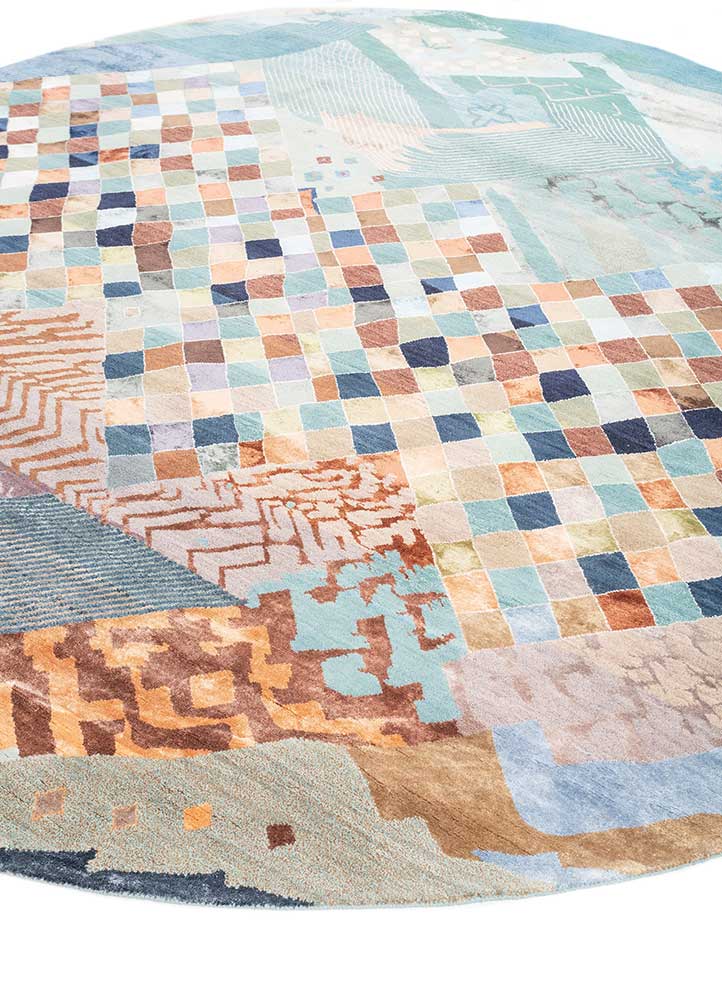 manchaha blue wool and bamboo silk hand knotted Rug - FloorShot