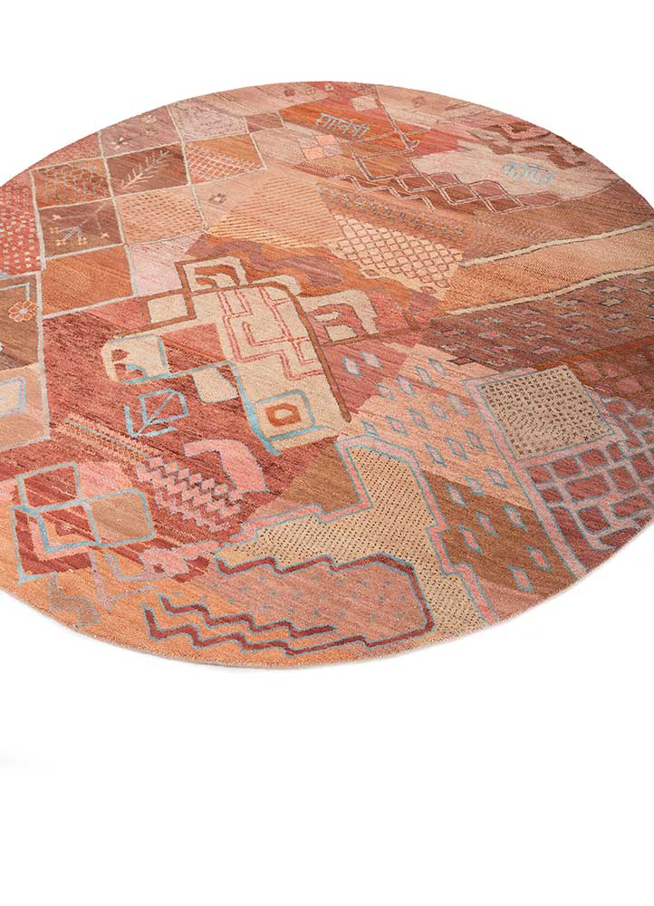 manchaha red and orange wool and bamboo silk hand knotted Rug - FloorShot