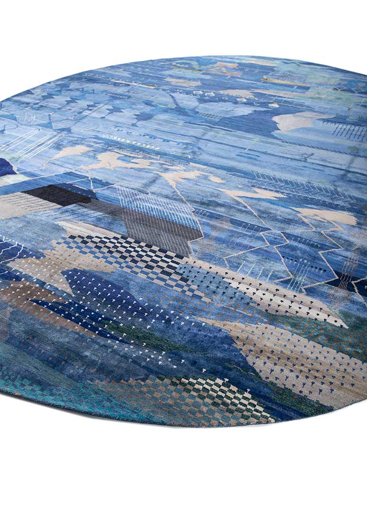 manchaha blue wool and bamboo silk hand knotted Rug - FloorShot