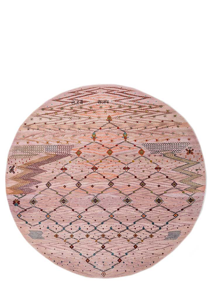 freedom manchaha pink and purple wool and bamboo silk hand knotted Rug - FloorShot