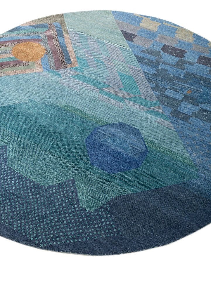 manchaha blue wool and bamboo silk hand knotted Rug - FloorShot