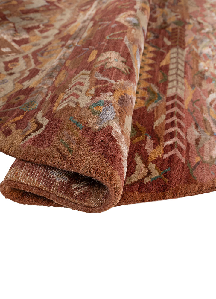 manchaha red and orange wool and bamboo silk hand knotted Rug - FloorShot