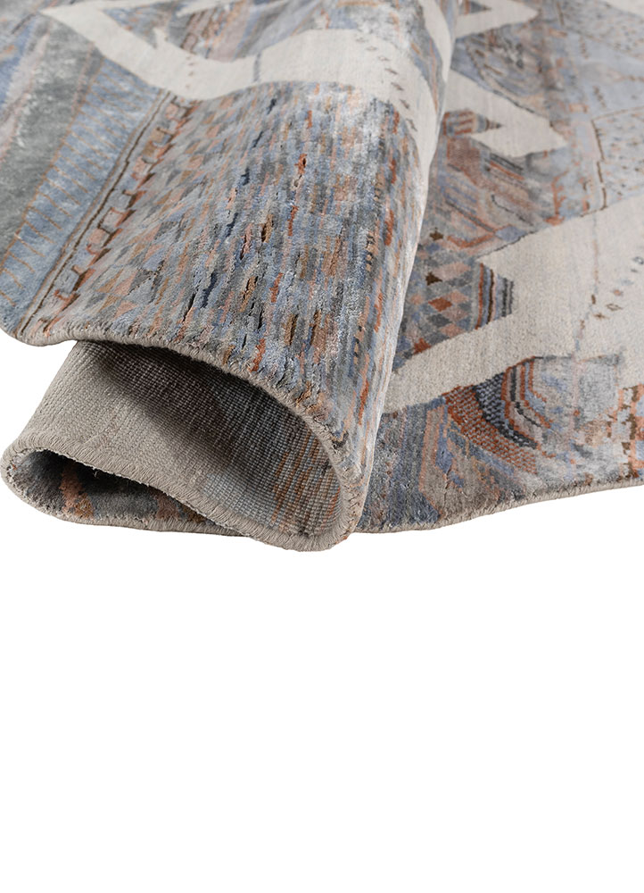 manchaha blue wool and bamboo silk hand knotted Rug - FloorShot