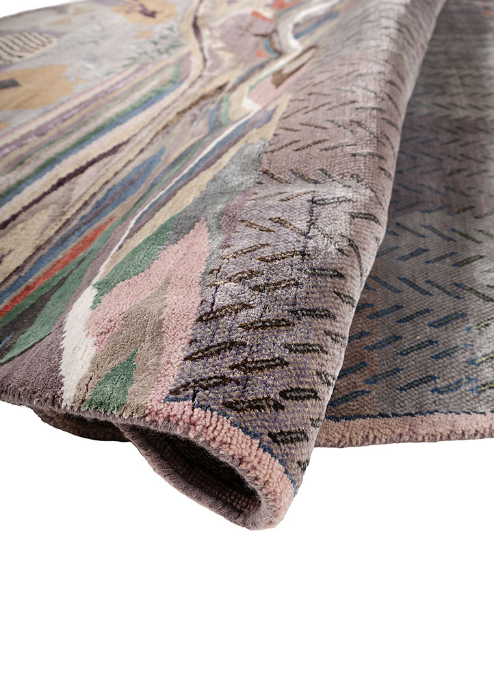 manchaha pink and purple wool and bamboo silk hand knotted Rug - FloorShot