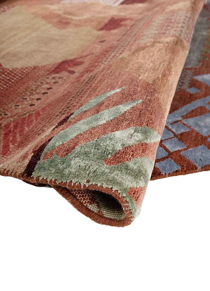 manchaha red and orange wool and bamboo silk hand knotted Rug - FloorShot